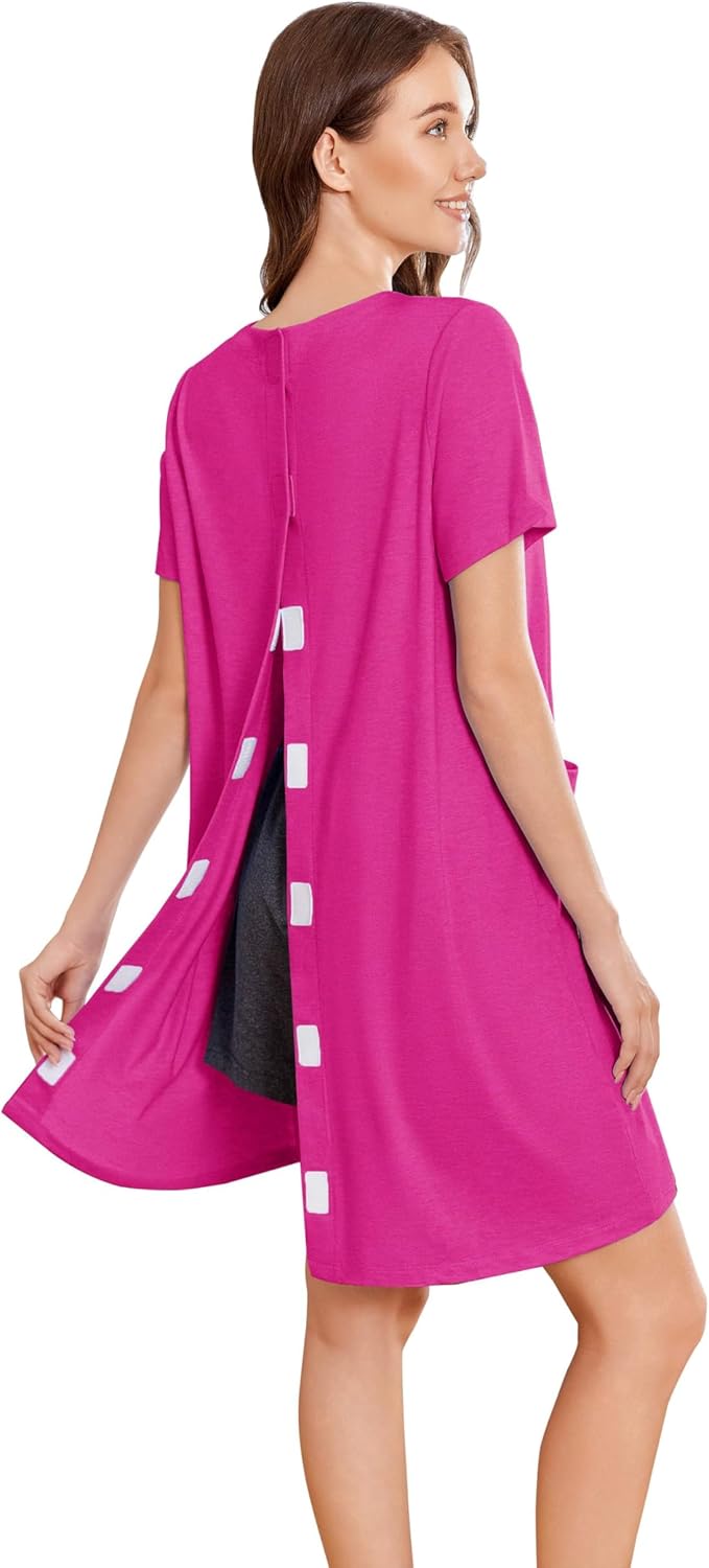 Deyeek Open Back Hospital Gowns for Women with Pocket Comfort