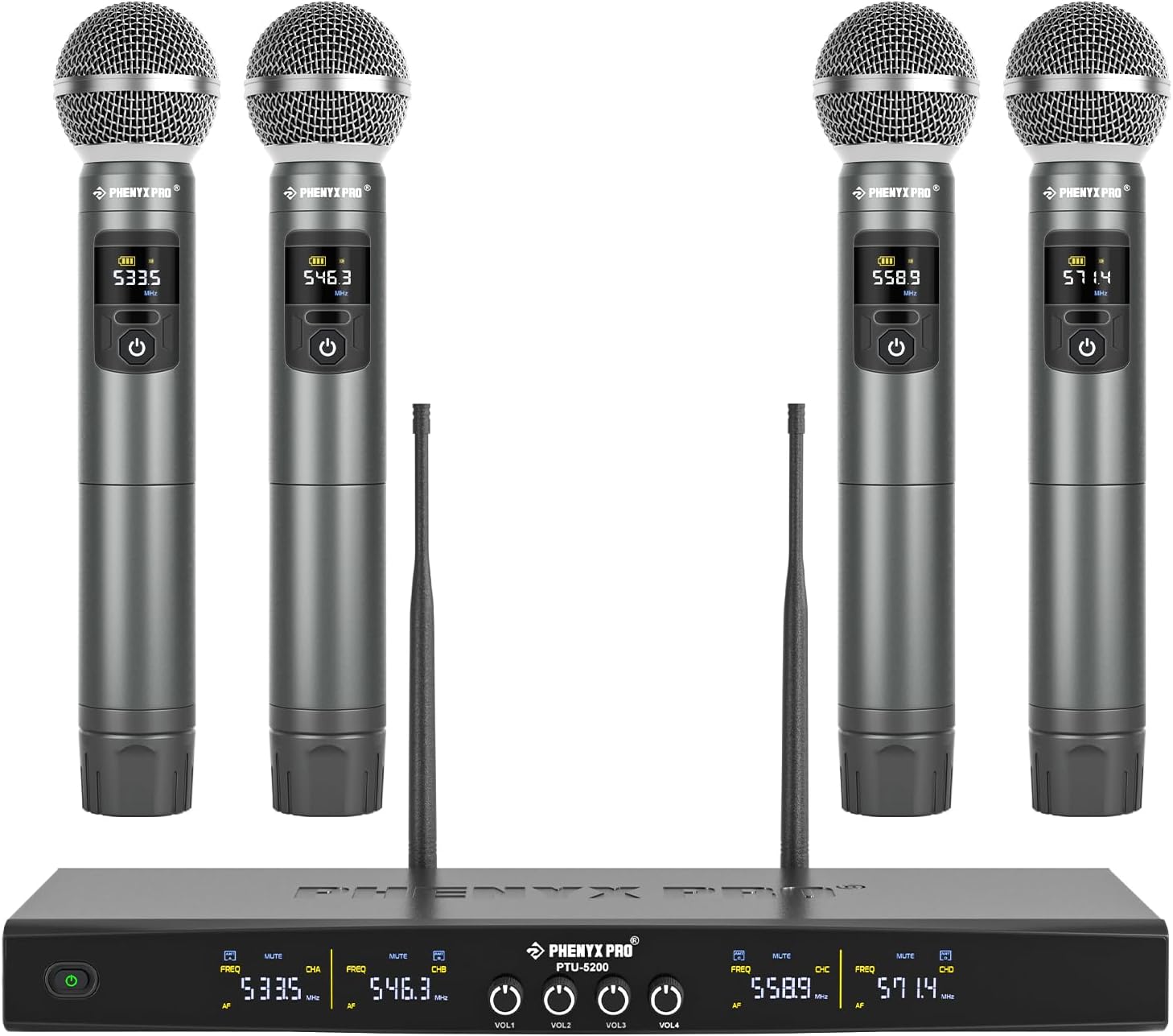 Phenyx Pro Wireless Microphone System with 4 Cordless Mics