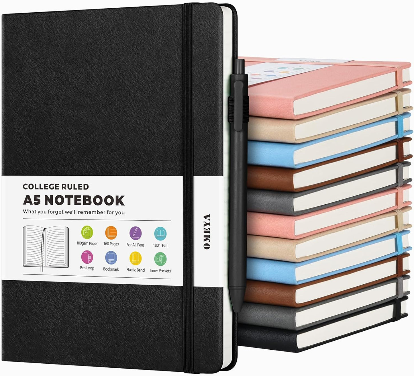 12 Pack A5 Leather Notebooks with Pens for Work and School