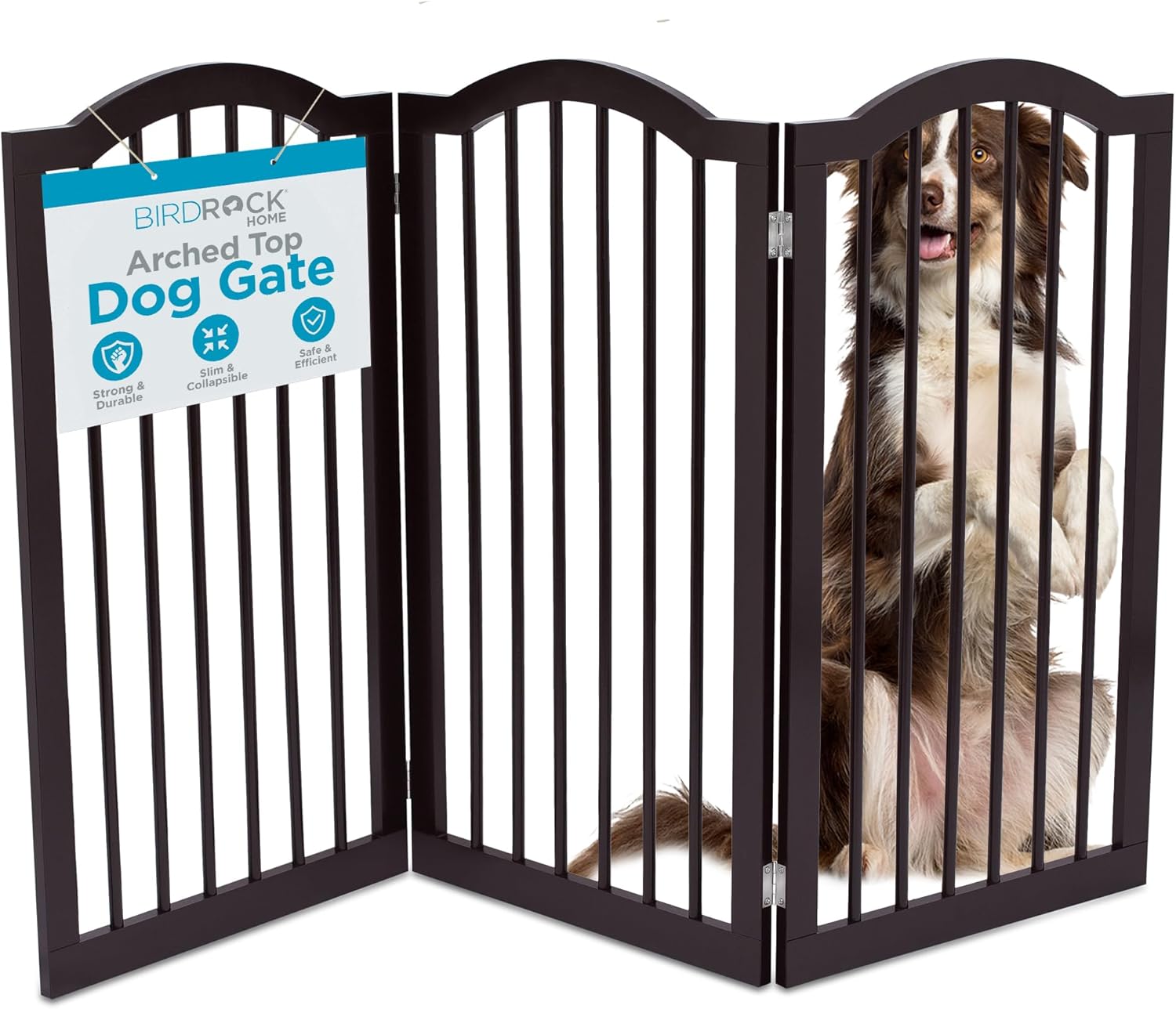Arched Top Dog Gate - 3 Panel Wooden Pet Barrier for Dogs