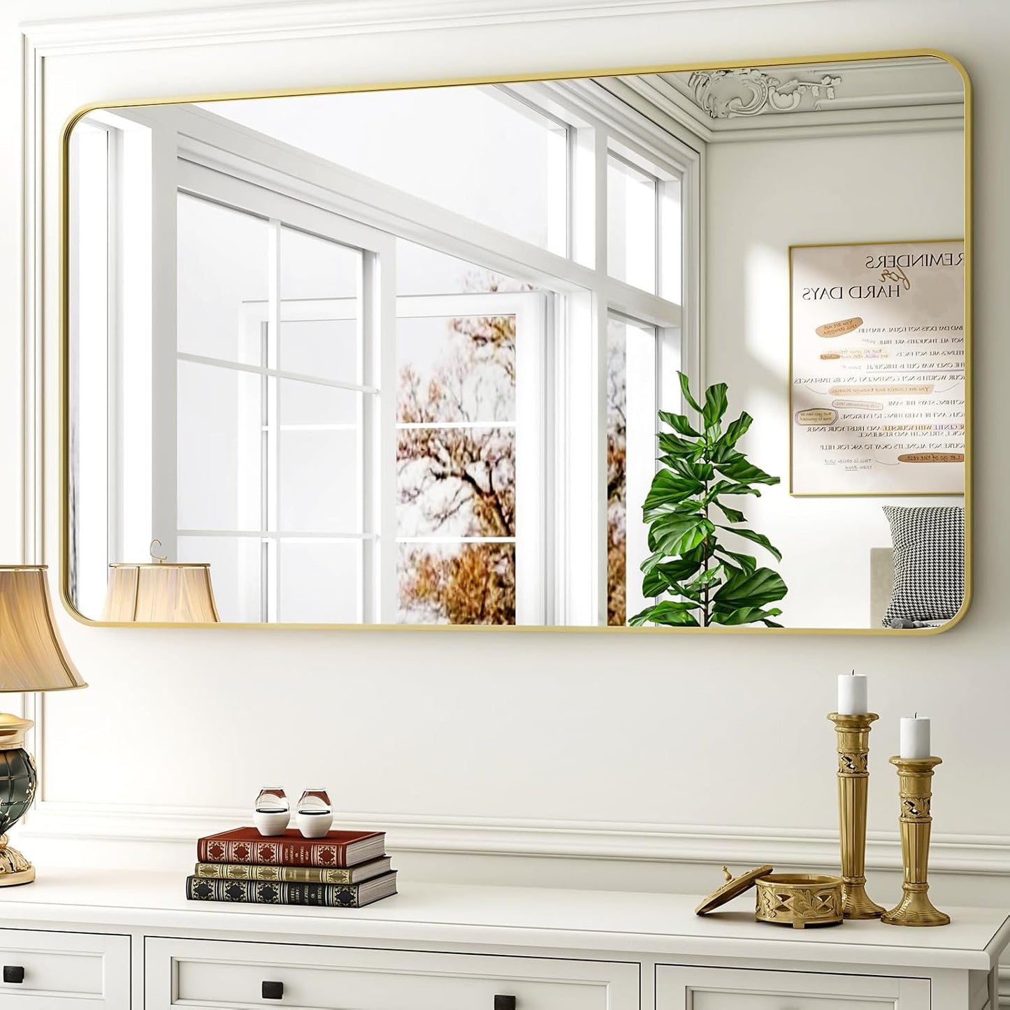 30 x 48 Inch Rounded Rectangular Bathroom Mirror for Decor
