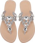 Rhinestone Flat Sandals for Women - T-Strap Sparkle Flats