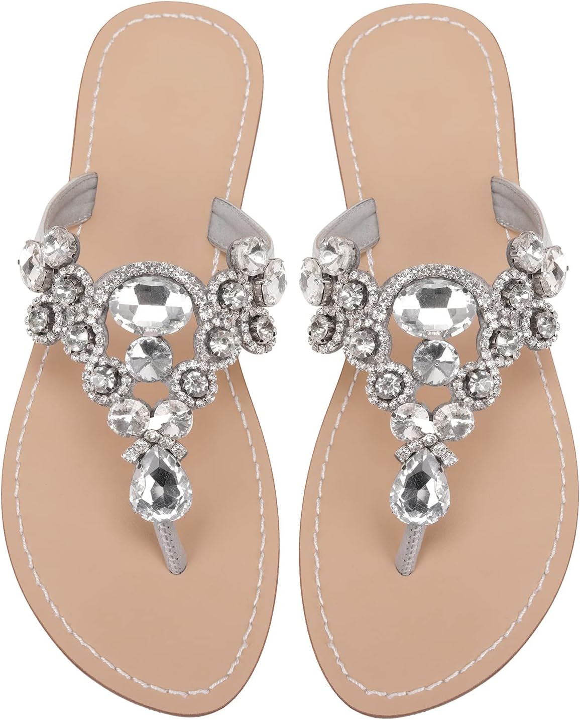 UTIKLIOU Women's Rhinestone Flat Sandals for Summer Style