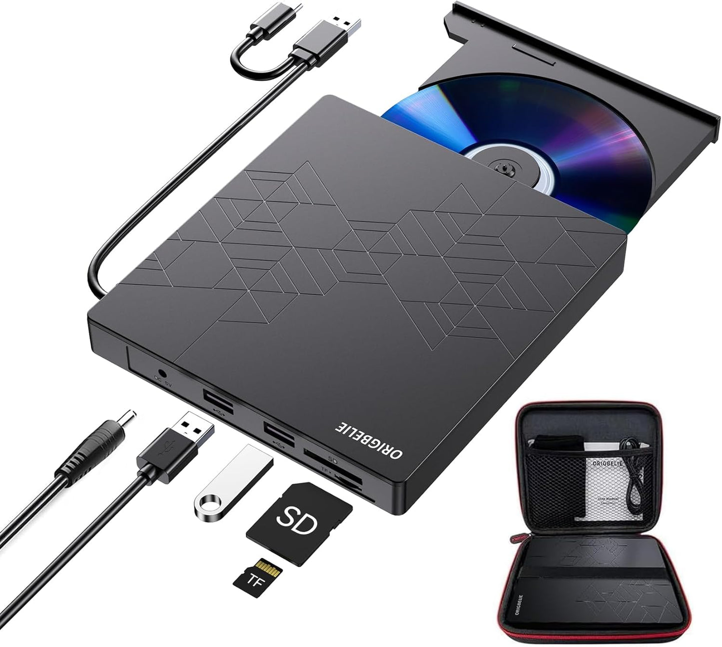 External CD DVD Drive with USB 3.0 and Card Slots for Laptops
