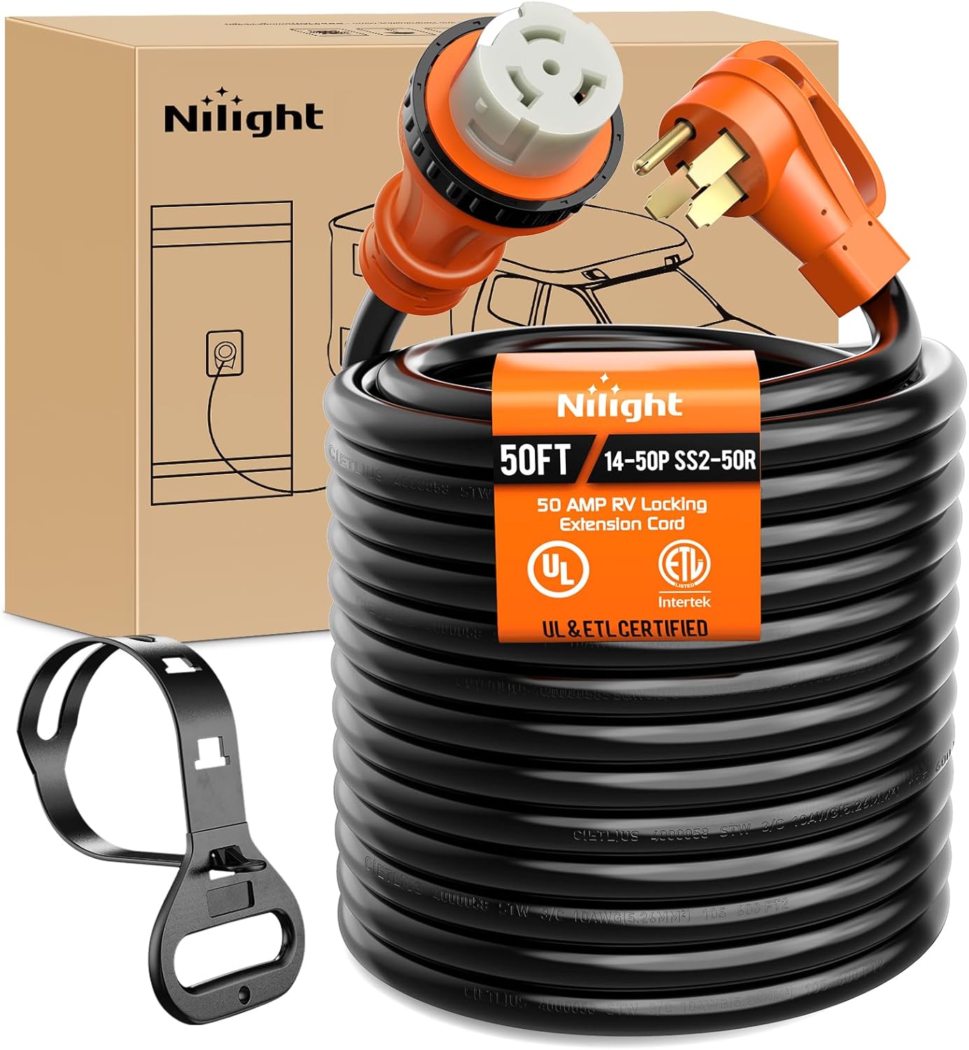 Nilight 50FT RV Locking Extension Cord for Heavy Duty Use