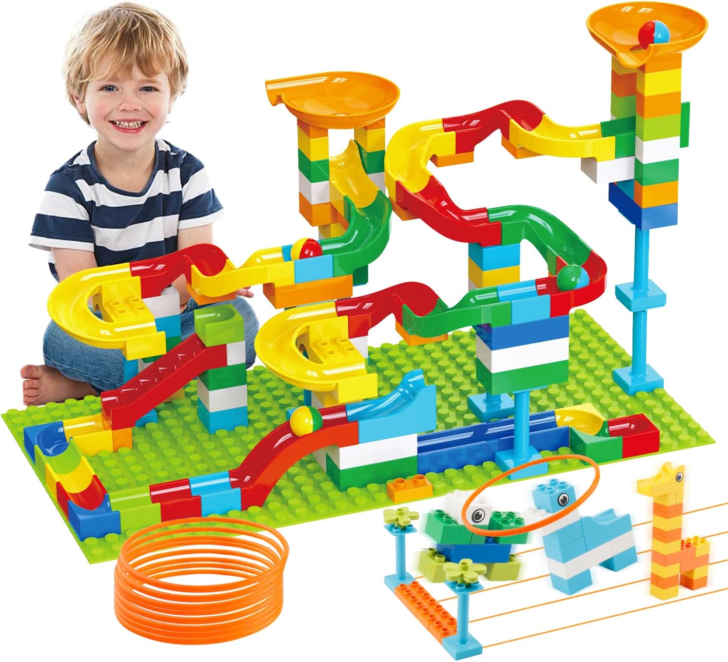 Marble Run Toys for Kids Age 3-8, 128 Pcs STEM Building Set
