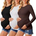 Maternity Crew Neck Long Sleeve Tops 3-Pack - Comfortable Everyday Fit