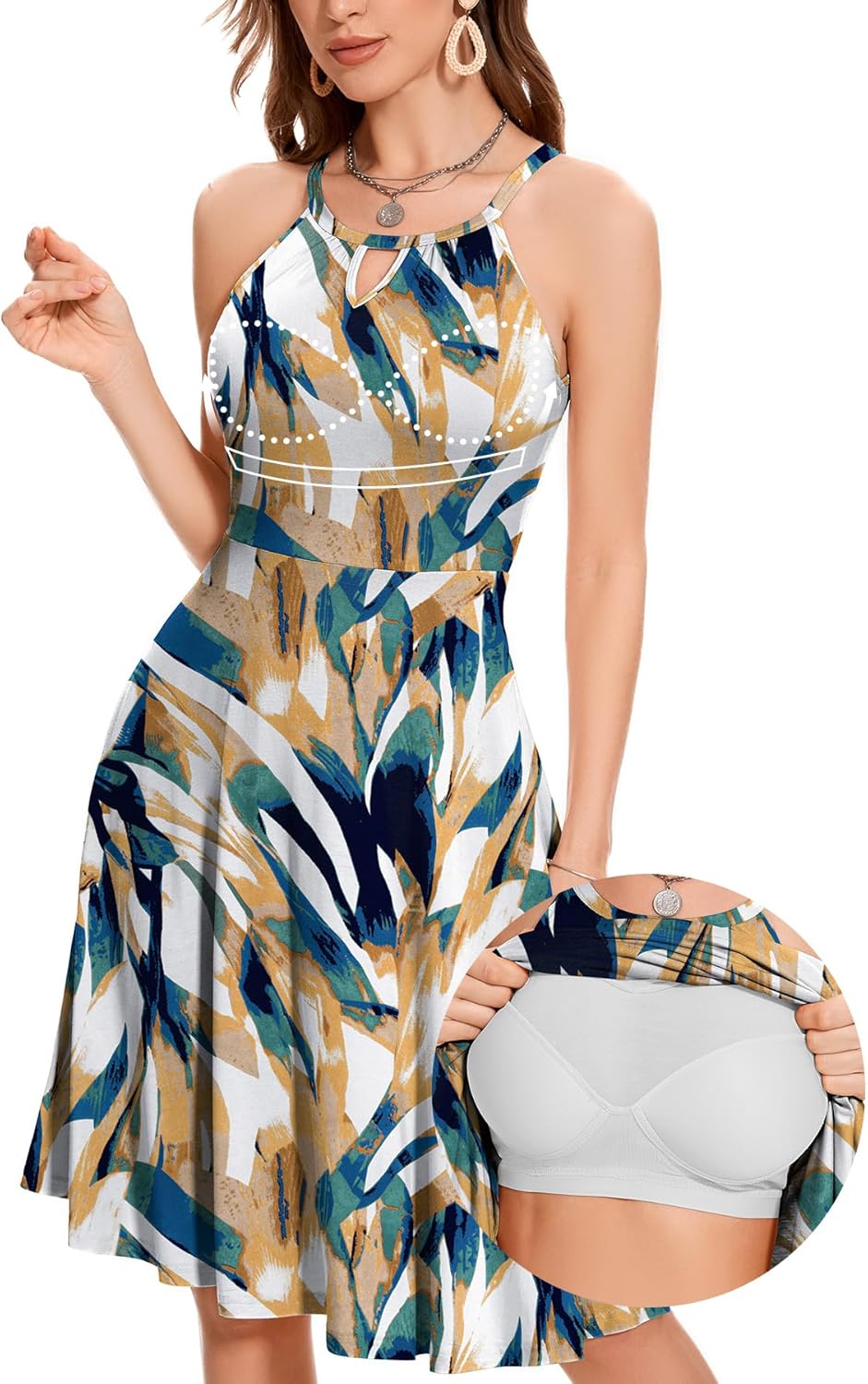 ANYFITTING Built in Bra Halter Dresses for Women with Pockets