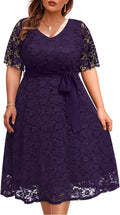 Women Plus Size Lace Bridal Shower Wedding Guest Midi Dress - Elegant