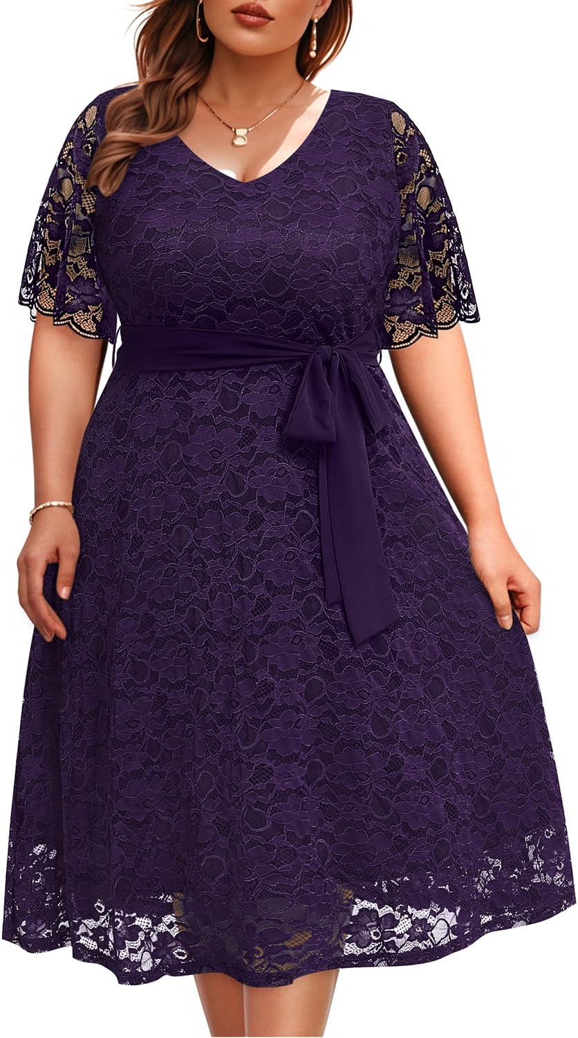 Elegant Plus Size Lace Midi Dress for Weddings and Parties