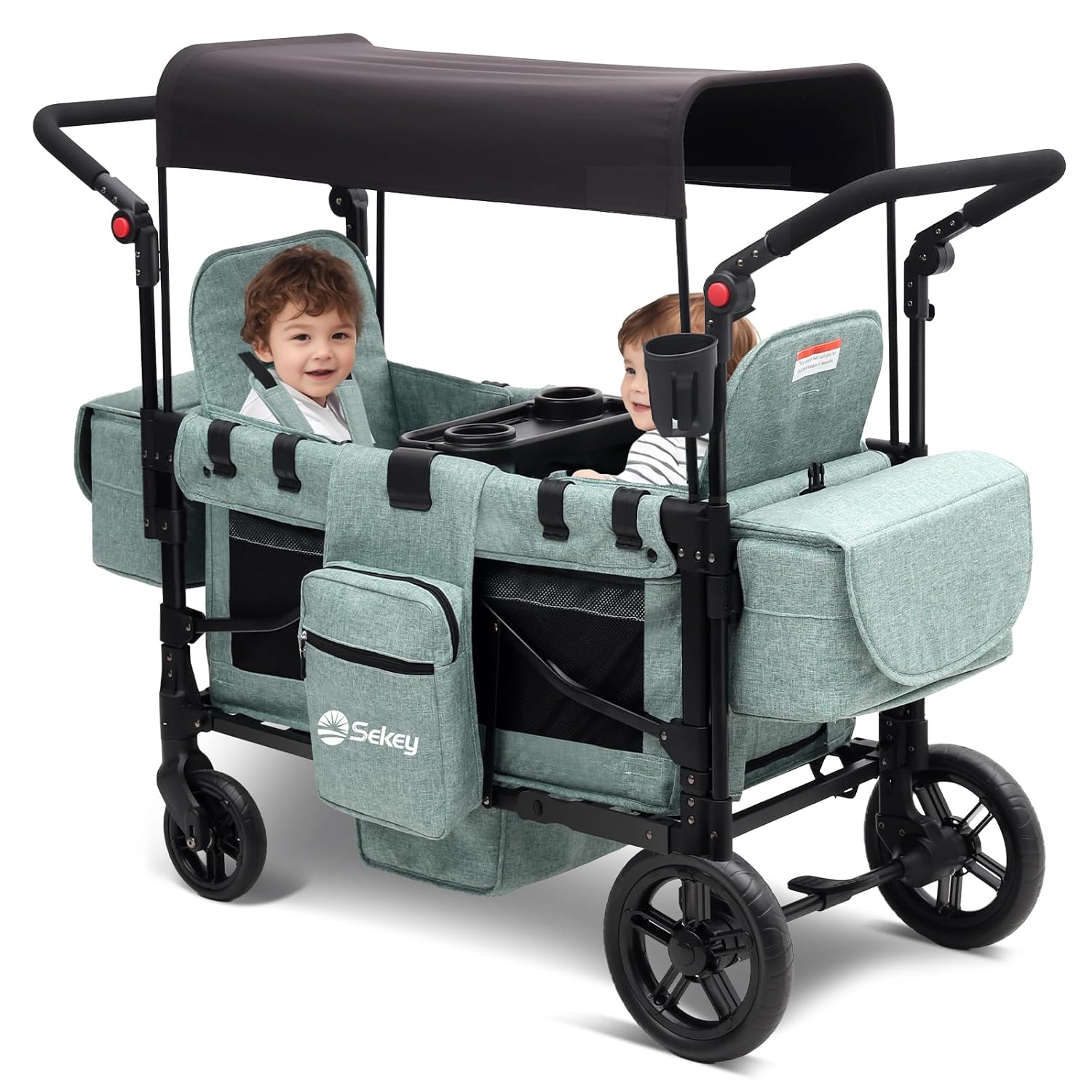 Luxury 4-in-1 Stroller Wagon for 2 Kids by Sekey - Green