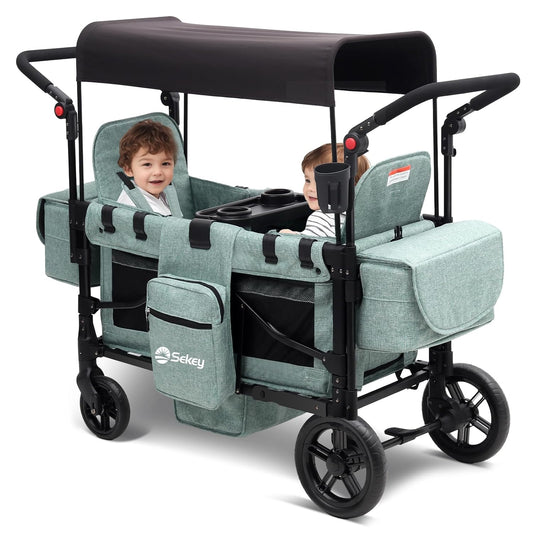 Luxury 4-in-1 Stroller Wagon for 2 Kids by Sekey - Green