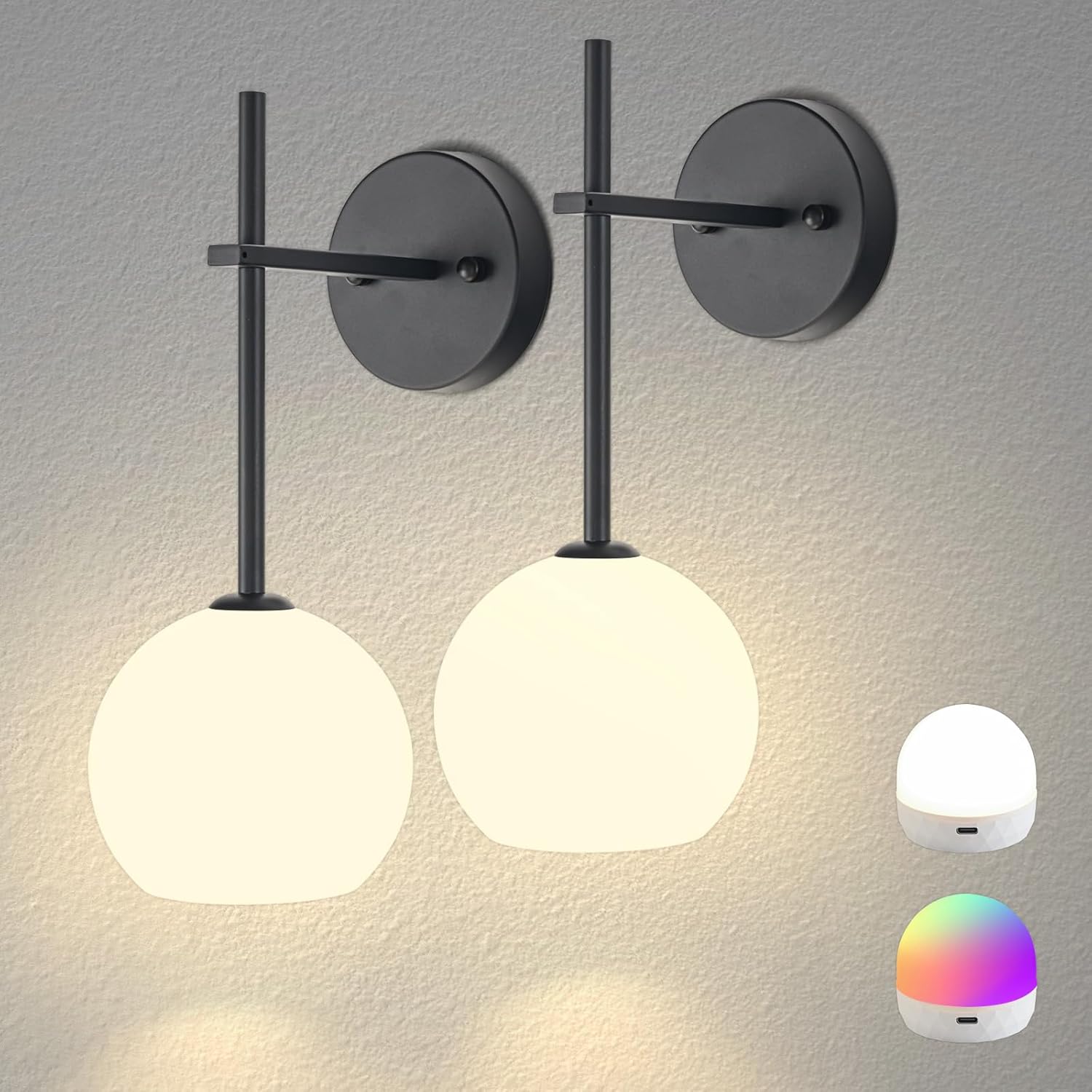 Black Battery Operated Wall Sconces Set of 2 for Any Room