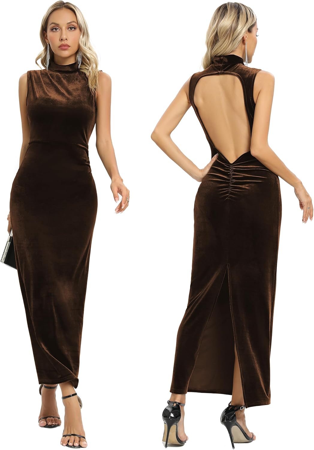 Capuffy Women Backless Velvet Maxi Dress for Chic Occasions