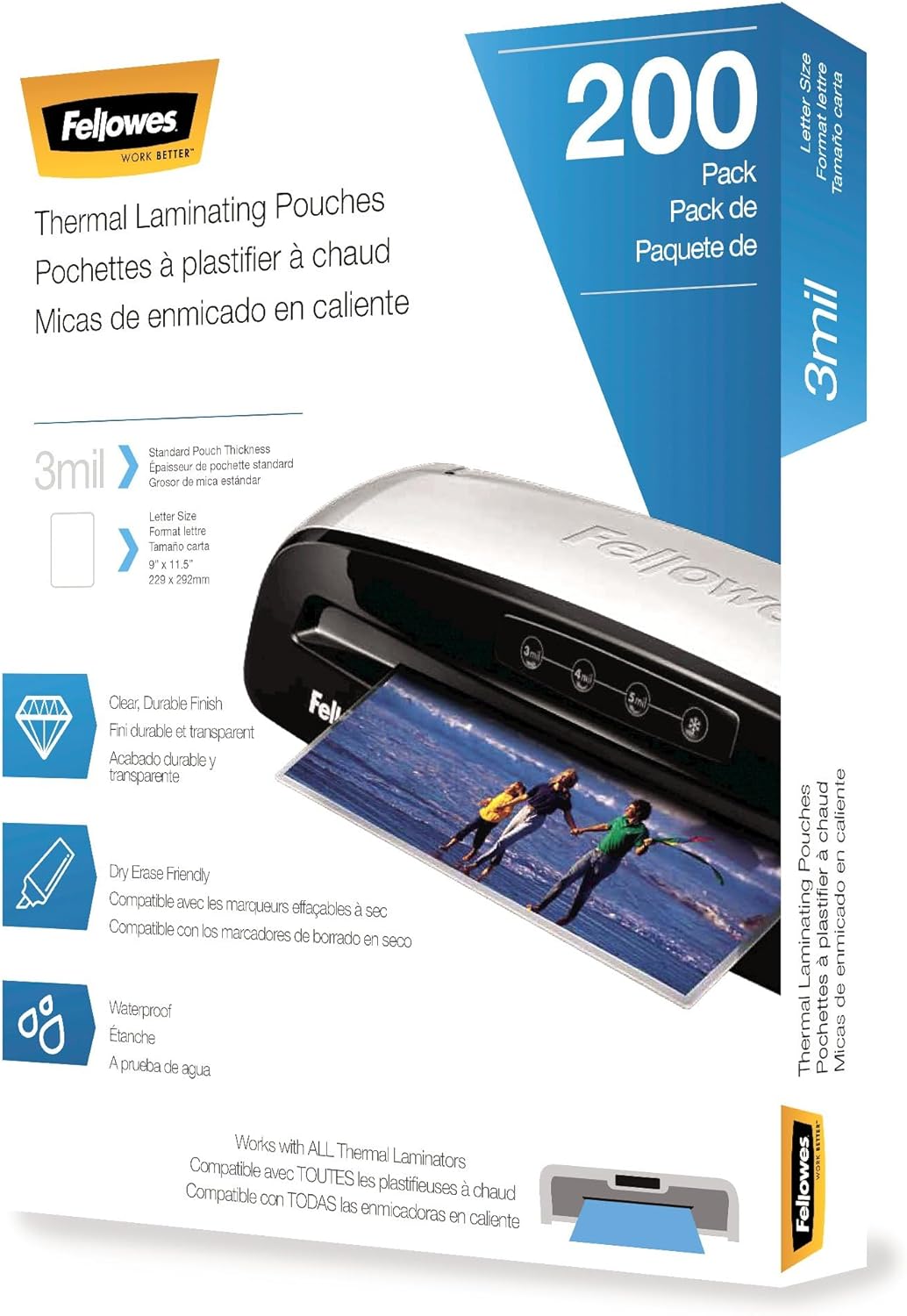 Fellowes 3mil Laminating Sheets, 200 Pack - Clear Protection