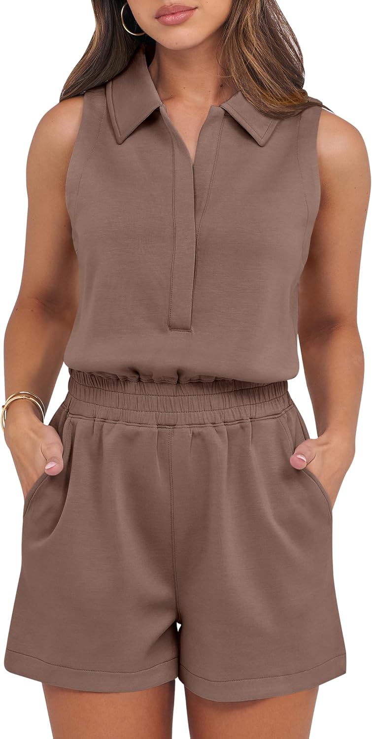 Stylish Summer Romper for Women - Dressy Casual V Neck Jumpsuit