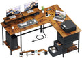 59 in L Shaped Computer Desk with Power Outlets - Two Person Gaming