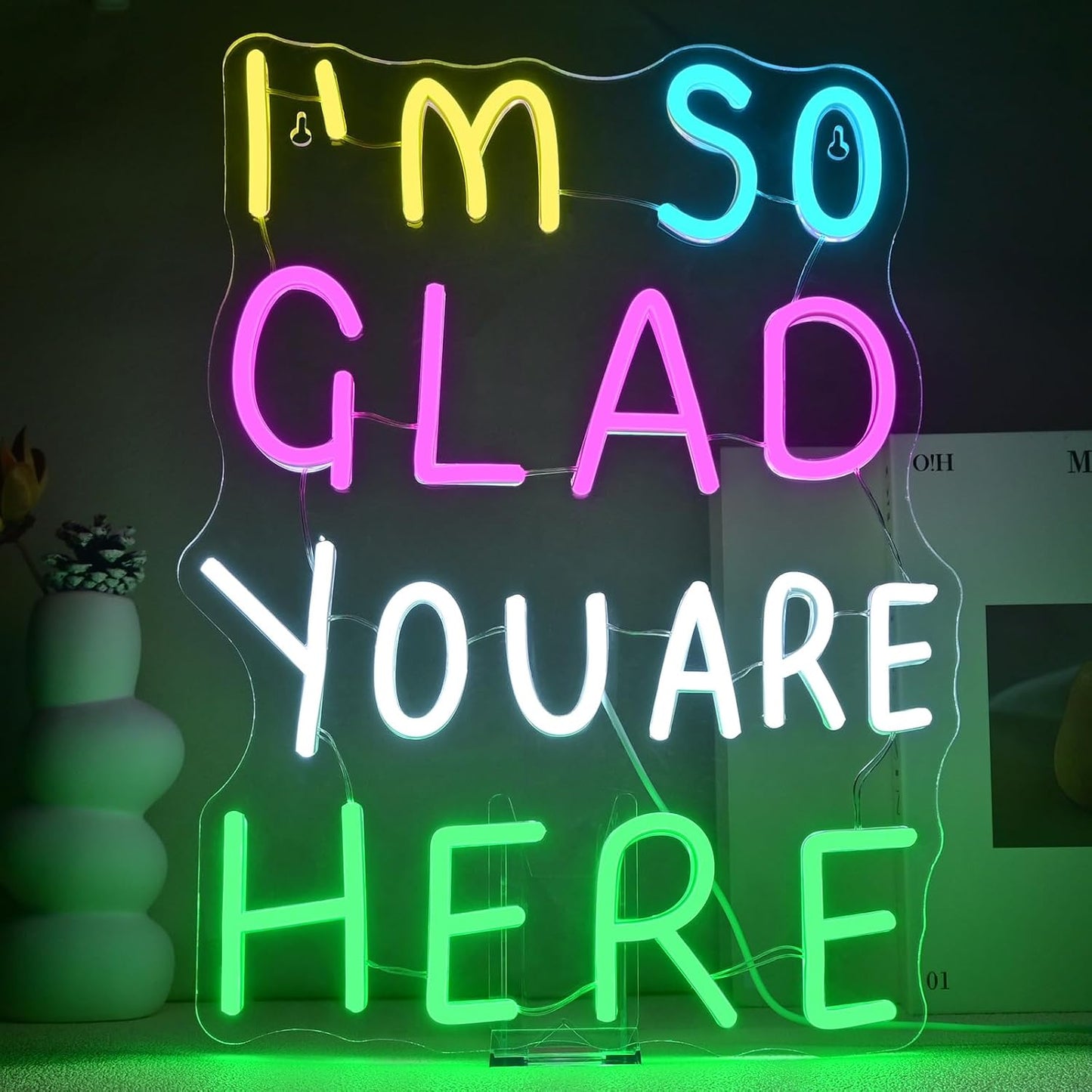 I'm So Glad You Here Neon Sign for Kids Room and Classroom Decor
