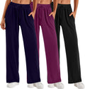 Women's Baggy Wide Leg Sweatpants 3-Pack - Cozy Drawstring Lounge
