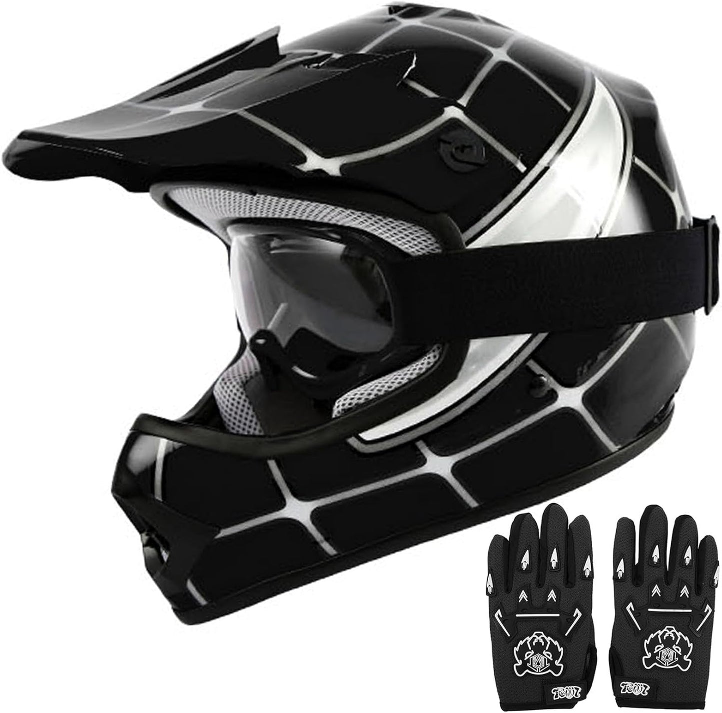 TCT-MOTORPARTS Youth Kids Dirt Bike Full Face Helmet Black Spider