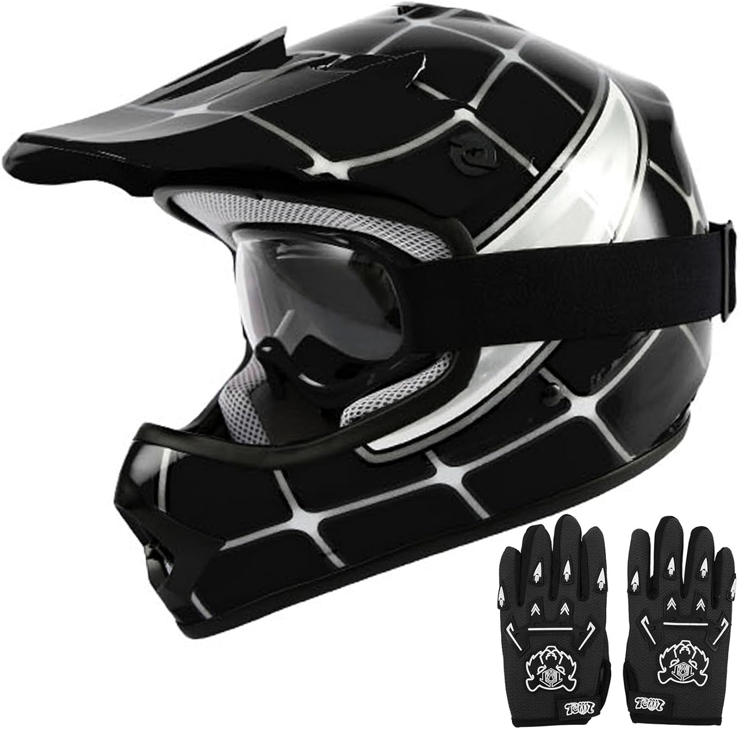 TCT-MOTORPARTS Youth Kids Dirt Bike Full Face Helmet Black Spider