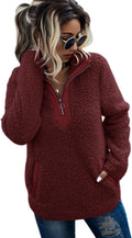 AQOTHES Womens Loose Casual Zipper Sherpa Fleece Pullover Sweatshirt