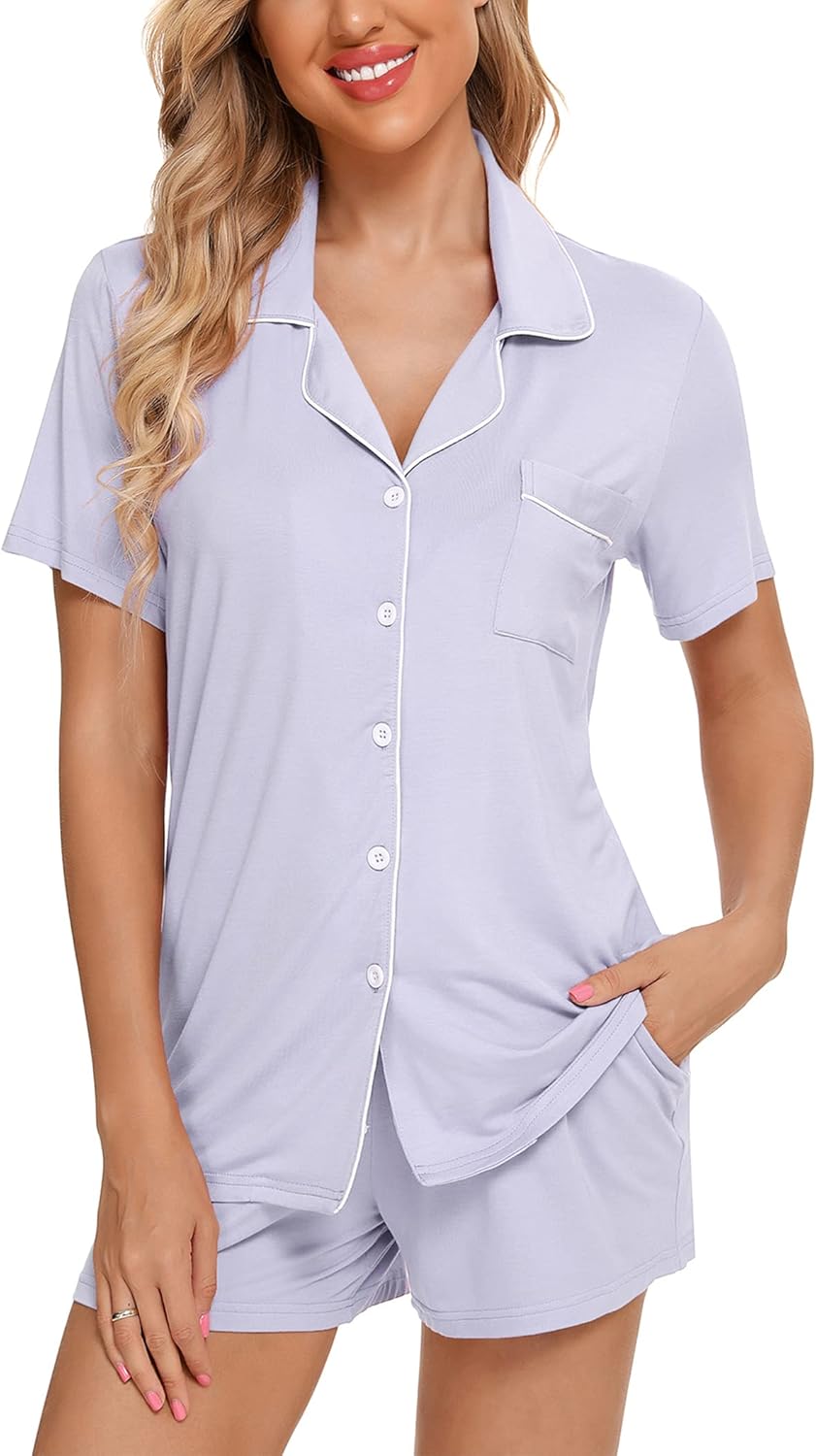Pajamas for Women Set Soft Lounge Pj Sets Button Down Short Sleeve