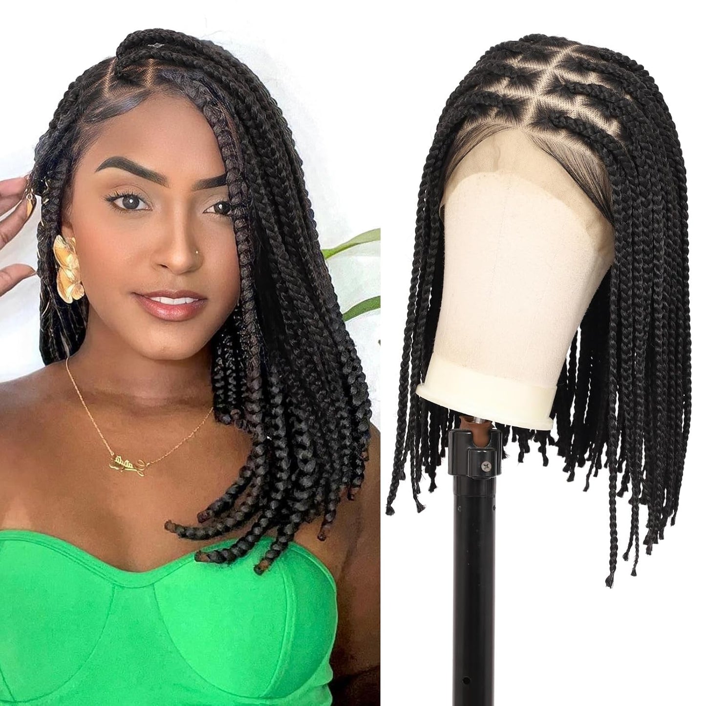 Brinbea 14 Inch Short Braided Wigs for Women - Chic Bob Style