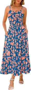 Annebouti Women Ruched Maxi Dress Adjustable Spaghetti Strap Beach