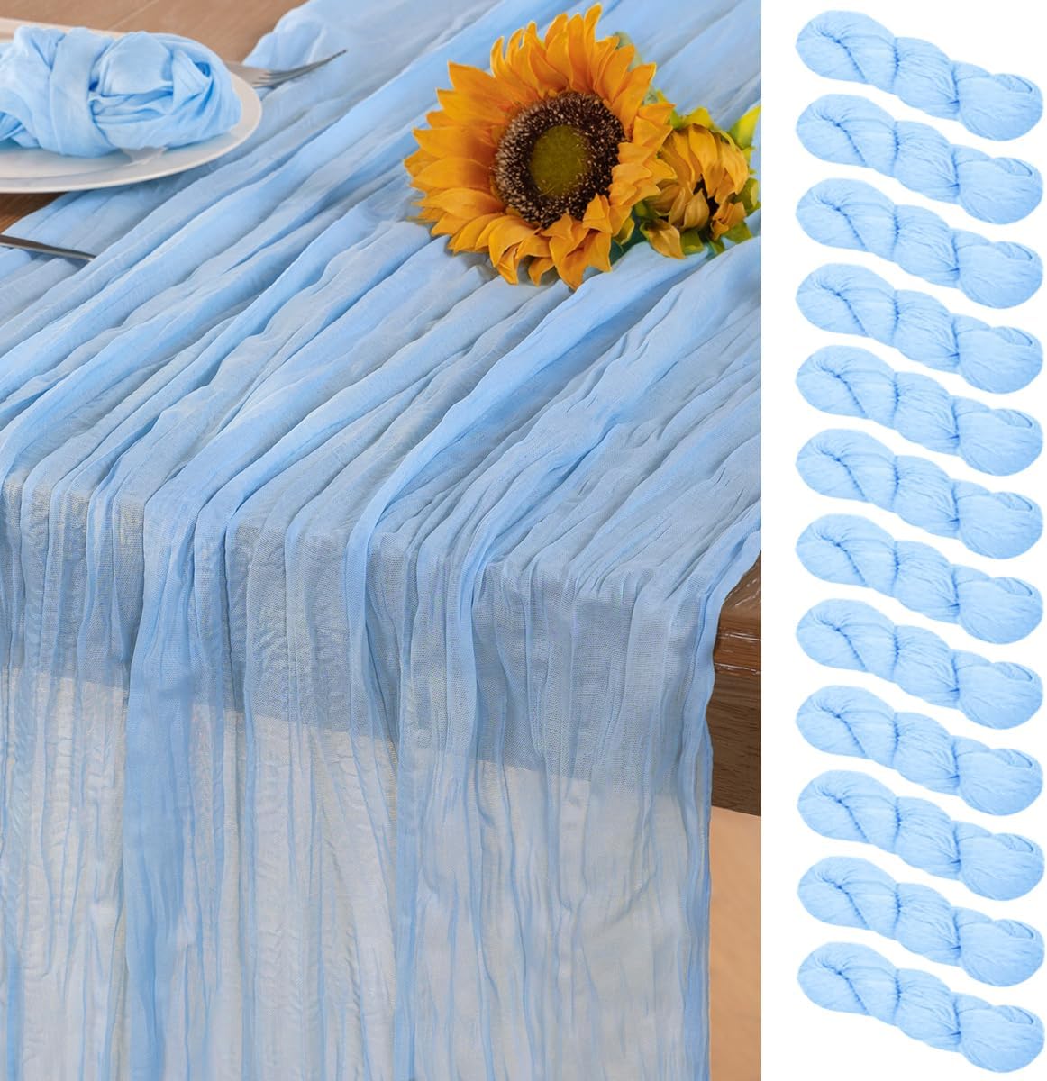 Baby Blue Cheesecloth Table Runner Set for Elegant Events