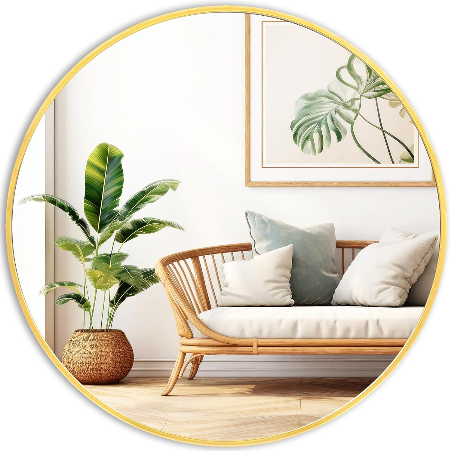 Fabuday Round Gold Mirror 30 Inch - Elegant Circle Decor