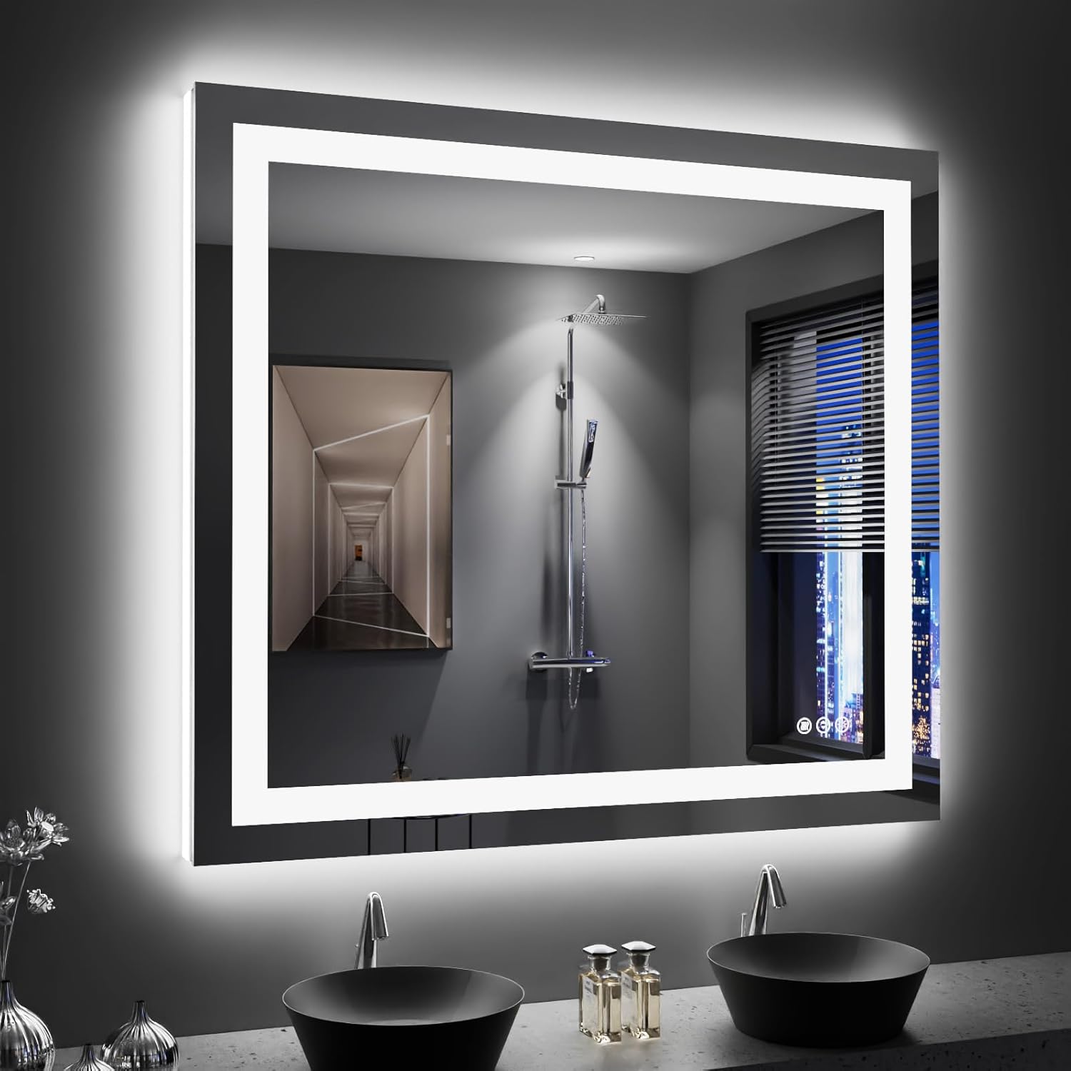 LOAAO 40X36 LED Bathroom Mirror with Lights and Anti-Fog Feature