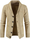 Men's Wool Blend Shawl Collar Cable Knit Cardigan - Slim Fit Comfort