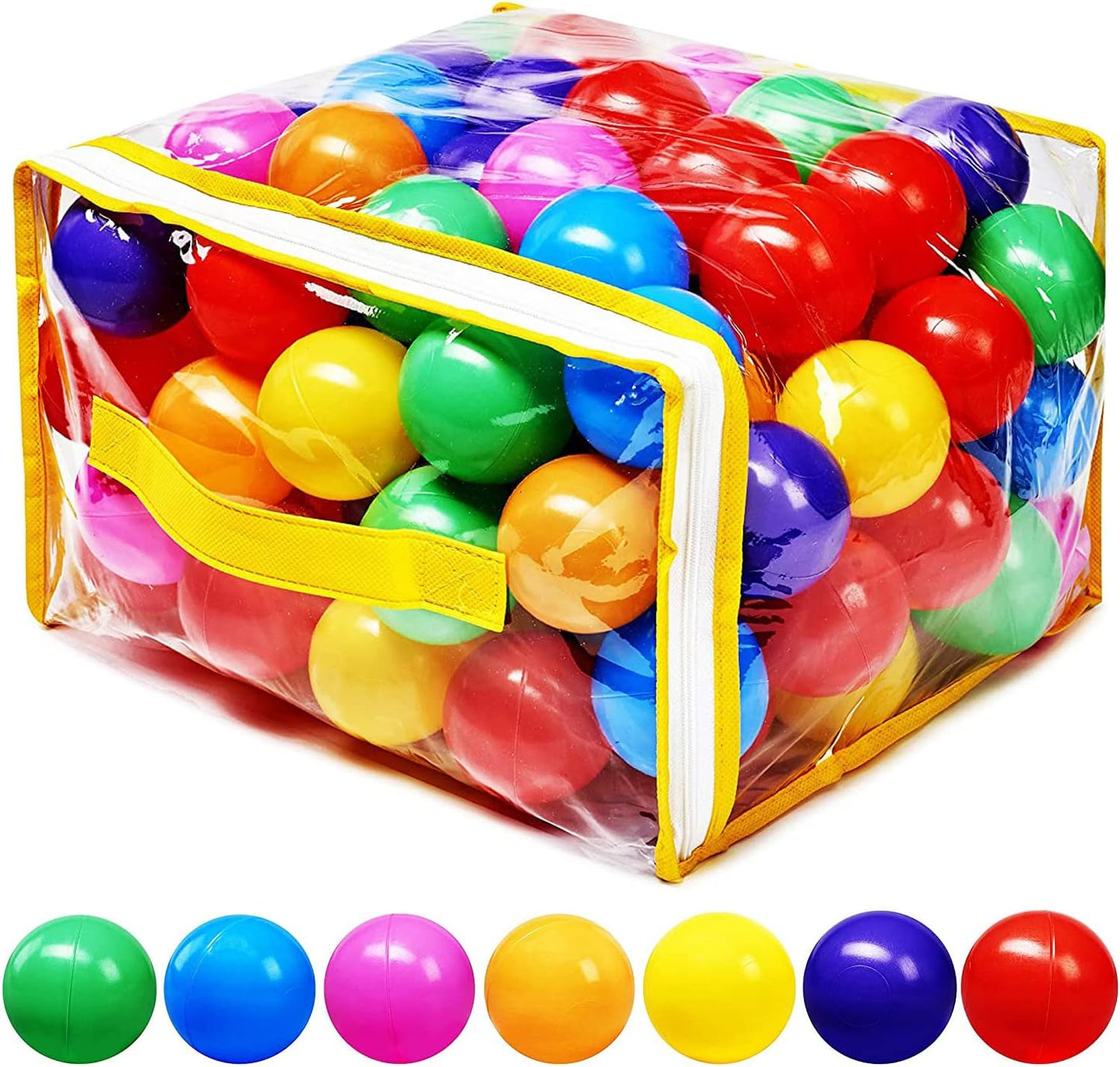Phthalate-Free Crush-Proof Ball Pit Balls Set for Kids - 7 Bright Colors with Storage Bag by Hovenlay