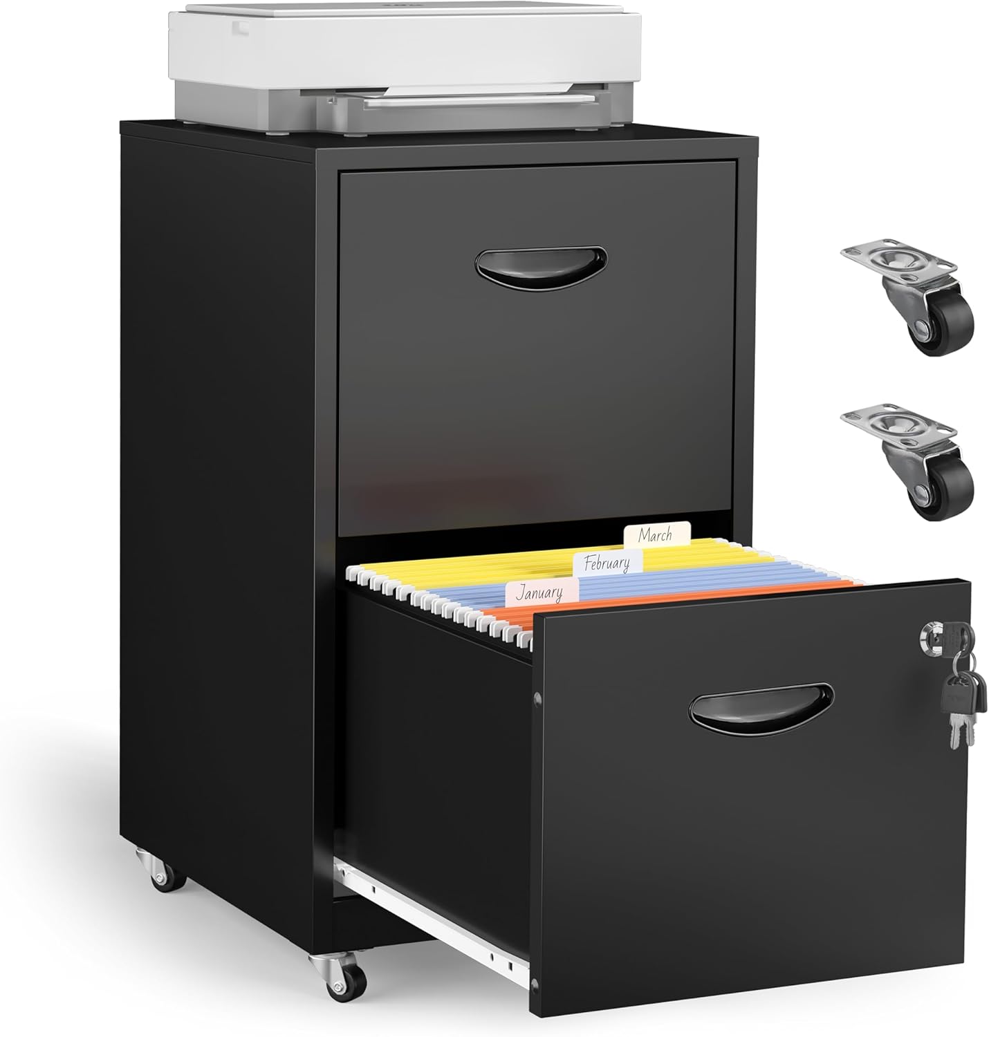2 Drawer Mobile File Cabinet with Lock for Secure Storage