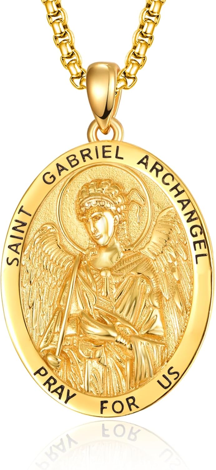 925 Sterling Silver Saint Gabriel Medal Amulet Necklace for Men