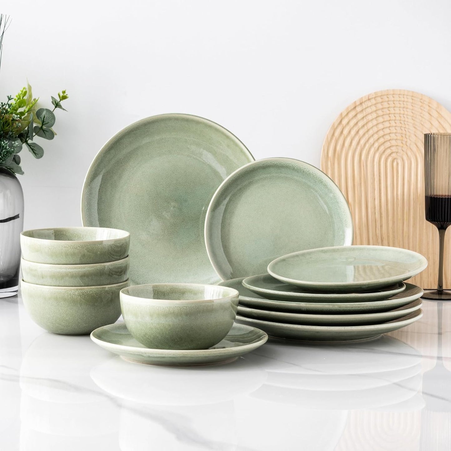 AmorArc Ceramic Dinnerware Set for 4 - 12 Pieces Handpainted