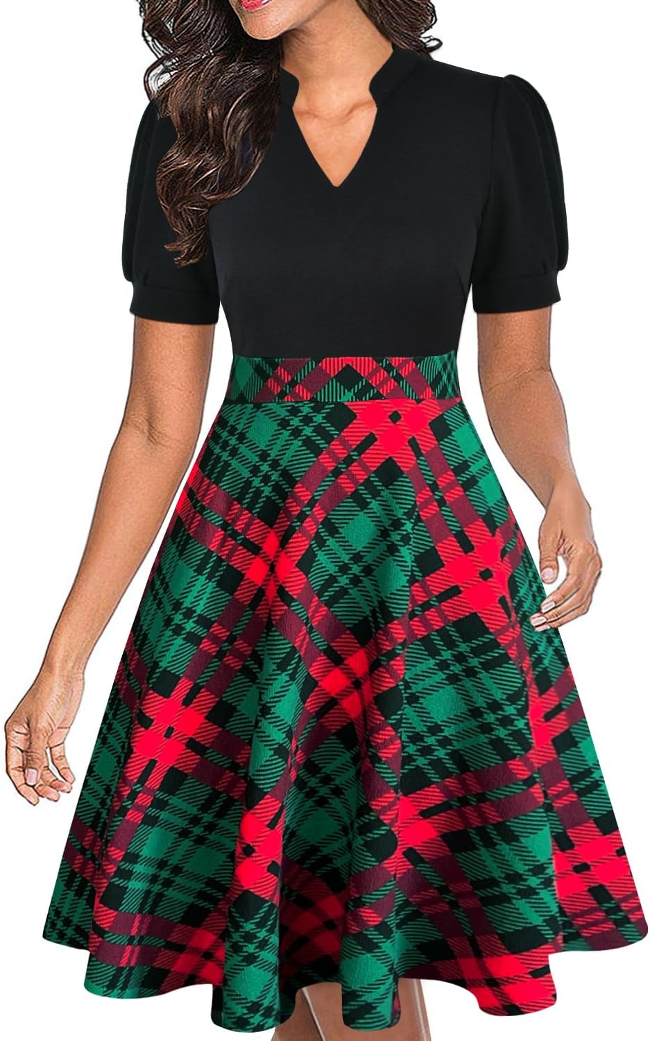 Mokayee Womens Summer Short Puff Sleeve Fit and Flare Dress