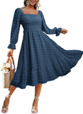 Elegant Women's Boho Midi Dress Featuring Long Sleeves and Square Neck