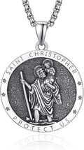 Saint Christopher Sterling Silver Necklace for Men - 22+2in Rolo Chain
