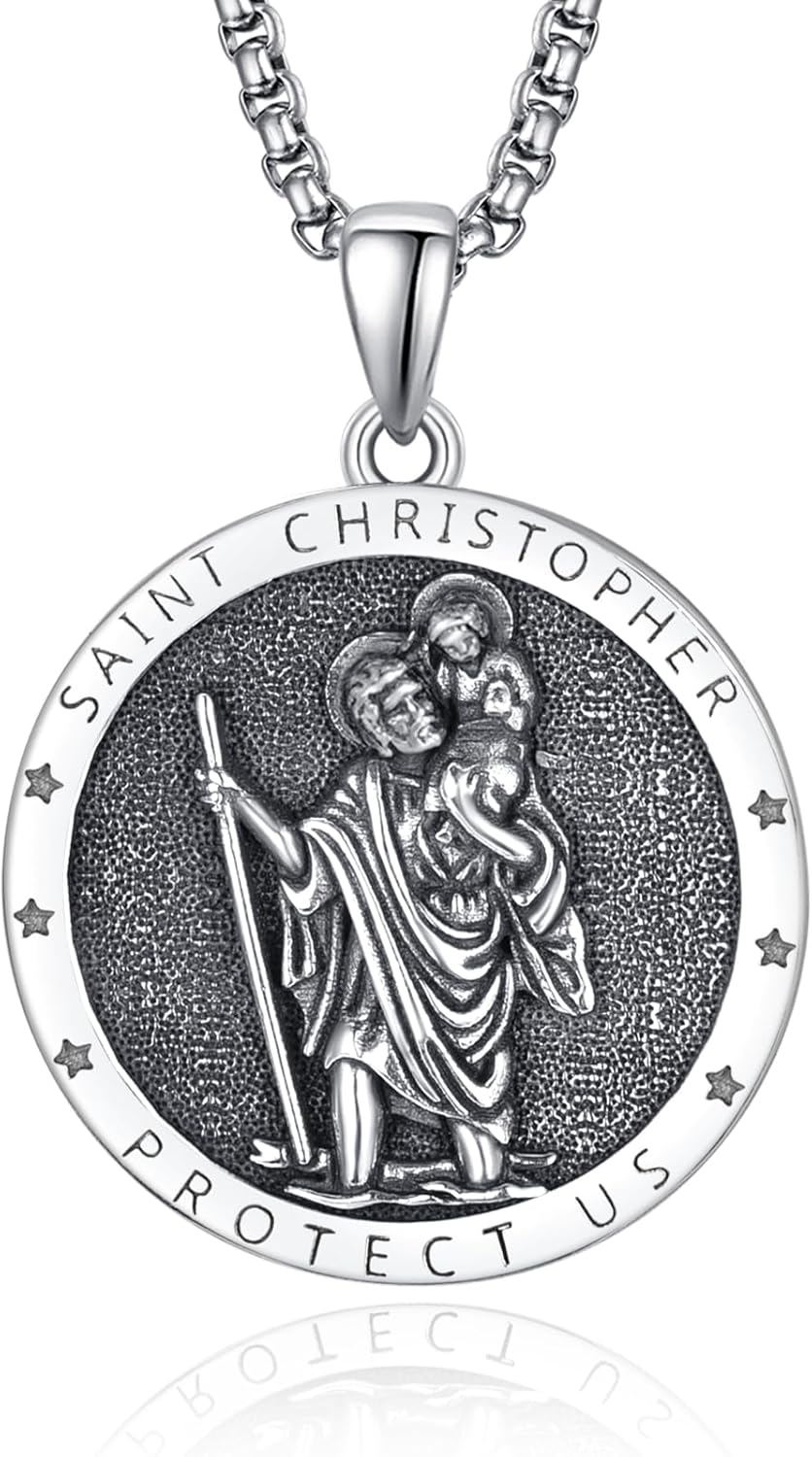 925 Sterling Silver Patron Saint Necklace for Travelers and Drivers