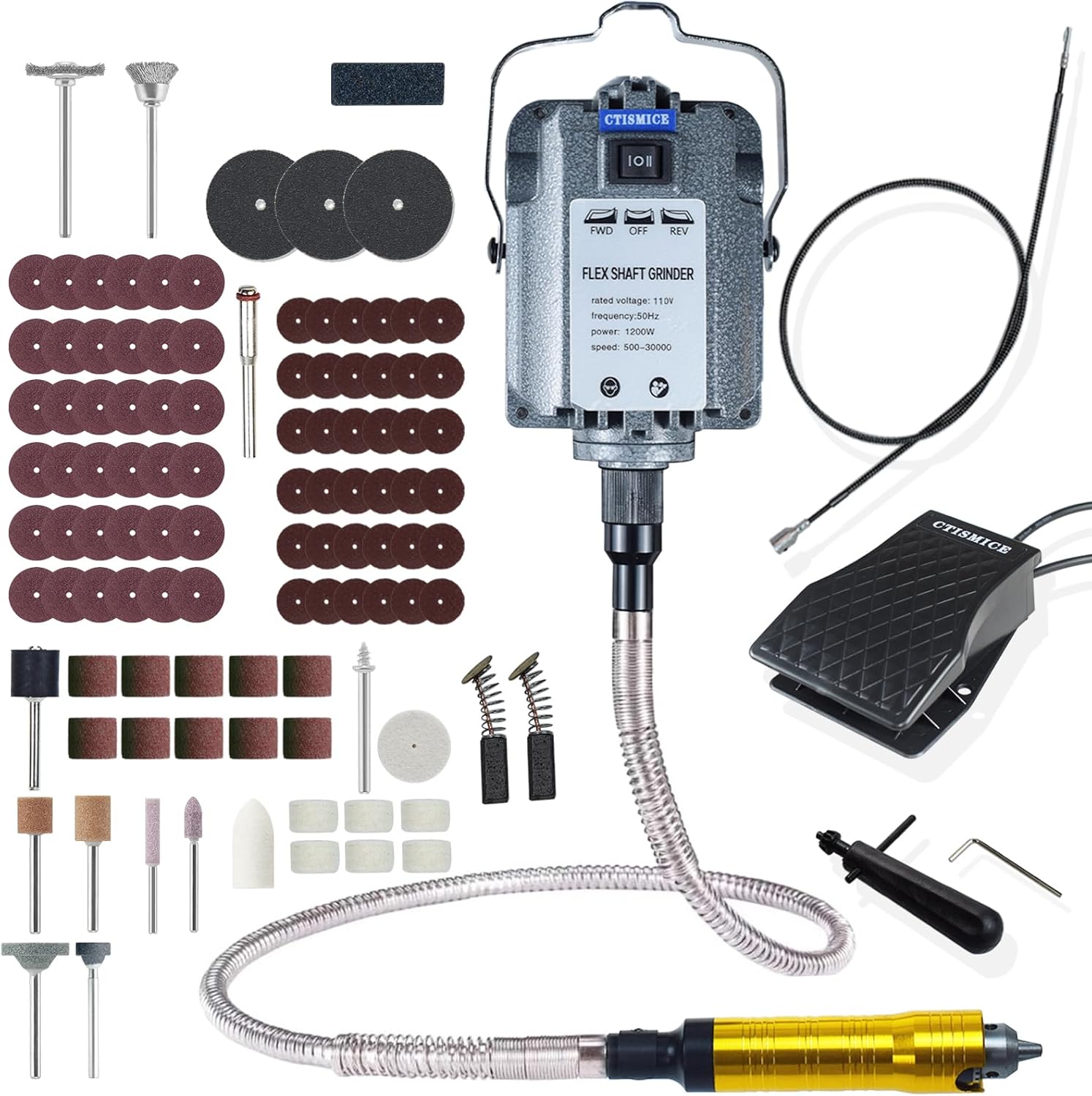 1200W Flex Shaft Grinder with Variable Speed and Attachments
