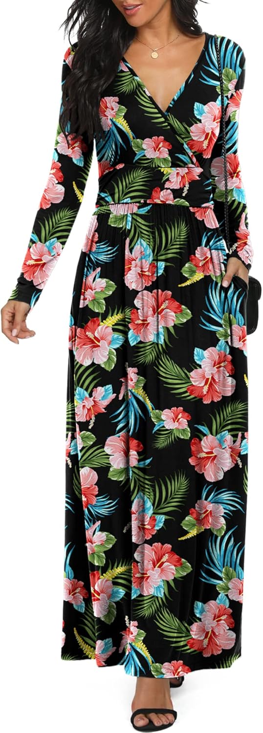 LILBETTER Women Long Sleeve Deep V Neck Maxi Casual Dress Review