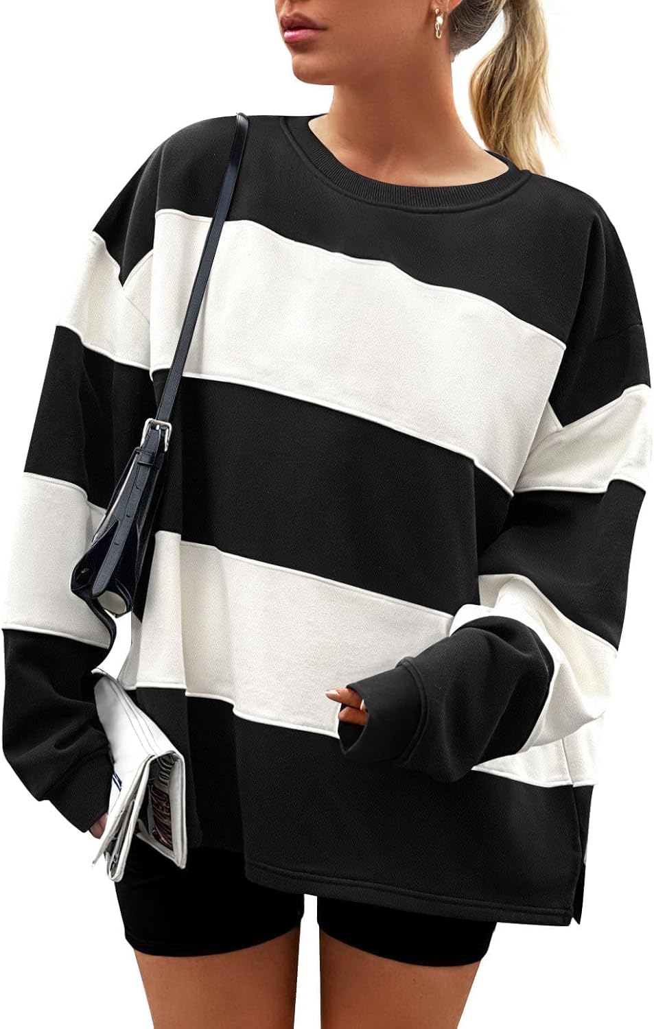ZESICA Women's Oversized Striped Fleece Pullover for Fall Style