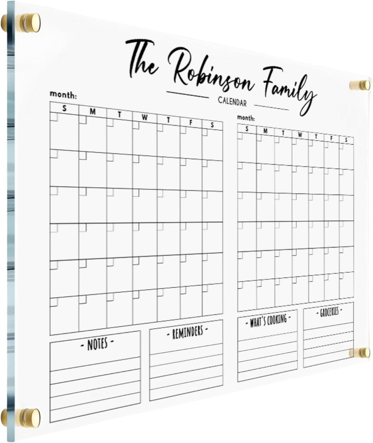 Acrylic Two Month Calendar Double Month Planner for Wall 2025