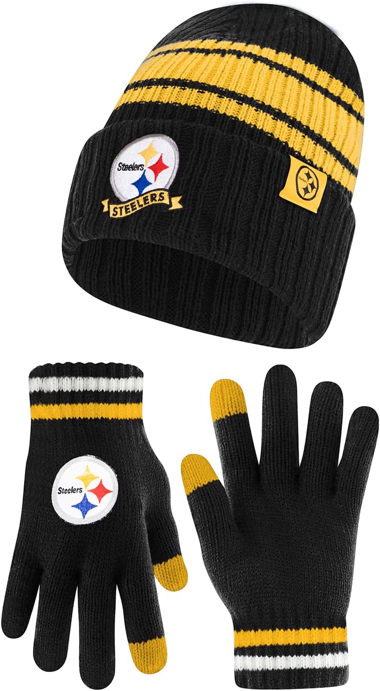 Ultra Game NFL Official Super Soft Team Stripe Beanie & Gloves