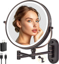 9 in Wall Mounted Lighted Makeup Mirror - Rechargeable 10X Magnifier