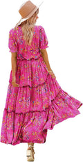 Bohemian Floral Maxi Dress with Puffed Sleeves - Comfortable Summer