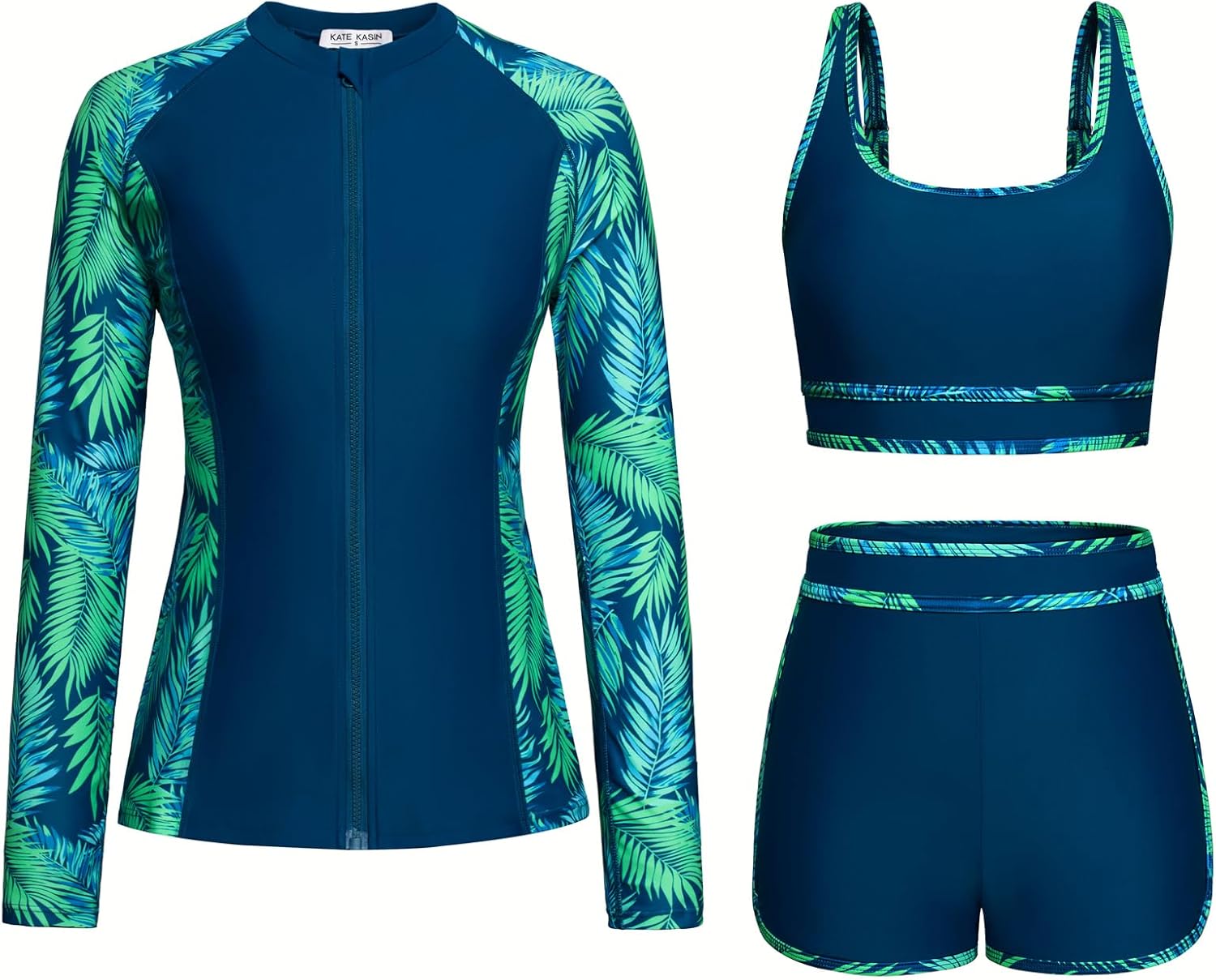 Kate Kasin Women's 3 Piece Rash Guard Swimwear for Sun Protection