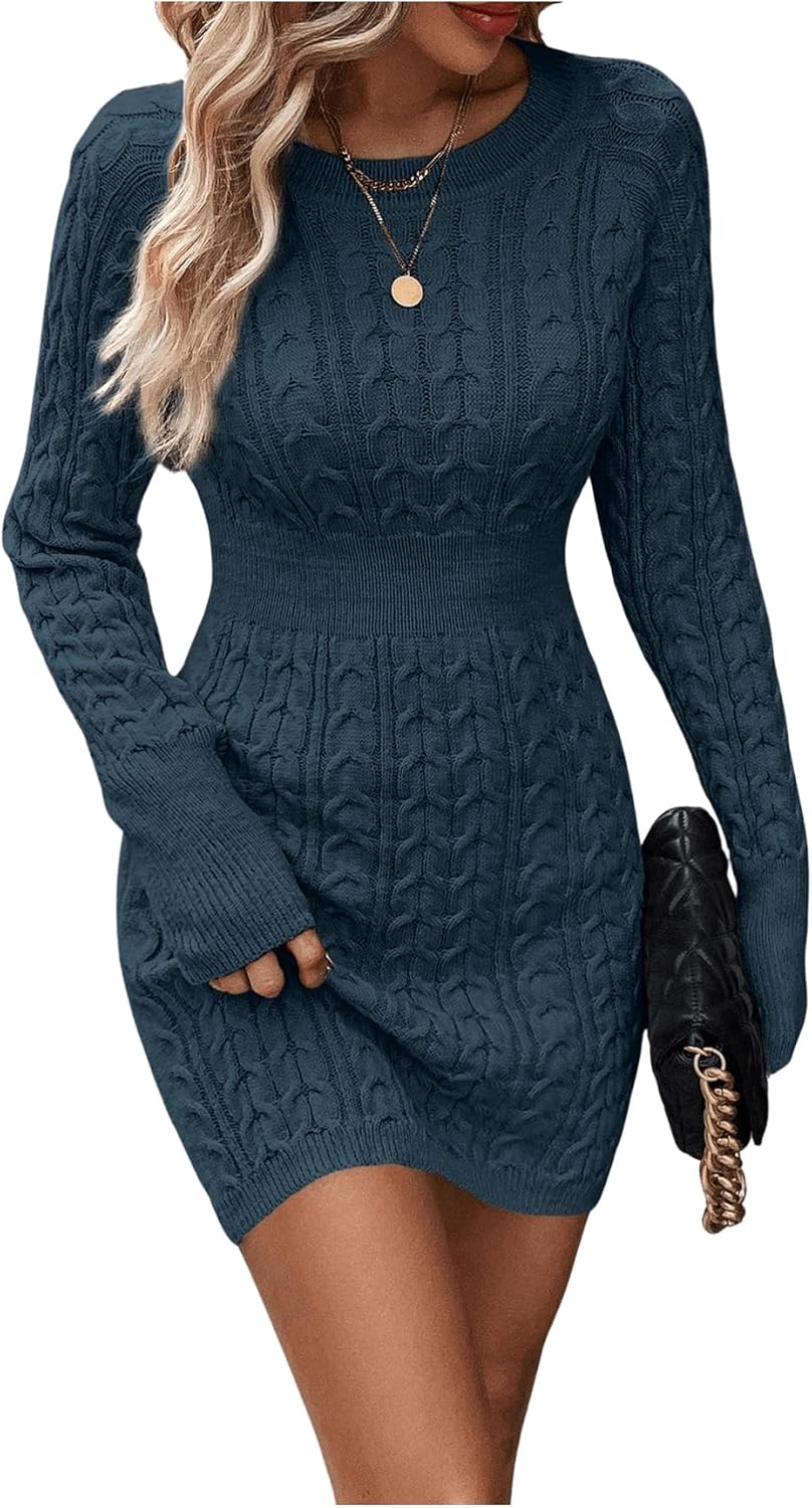 GORGLITTER Women's Cable Knit Sweater Dress for Fall and Winter